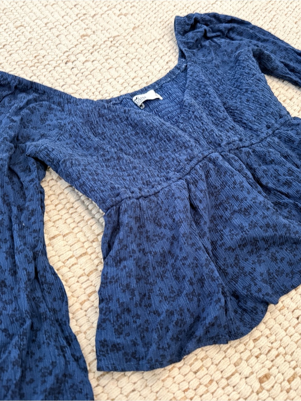 Hollister Navy Textured Peplum Long-Sleeve Top